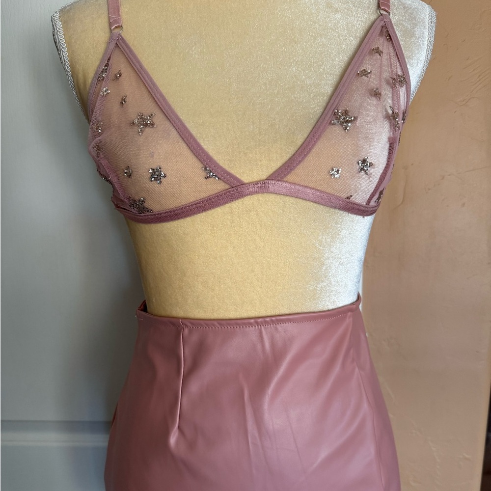 FAUX PINK LEATHER SKIRT